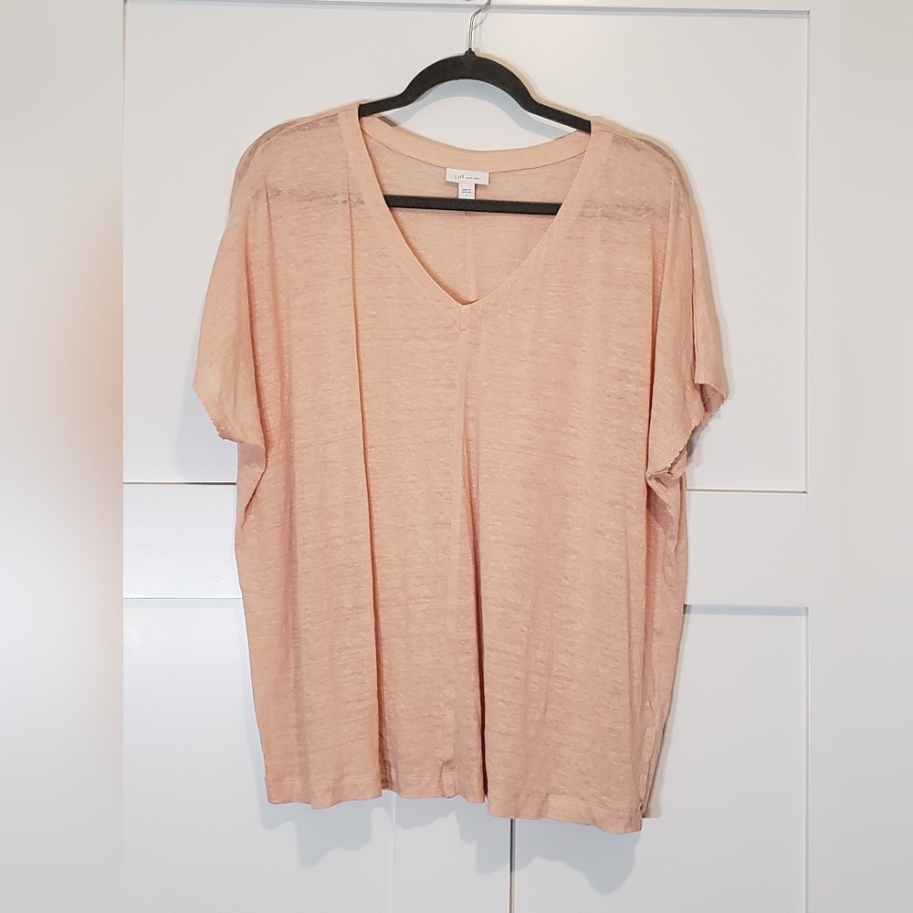 J. Jill Love Linen Peach Top 100% Linen Scalloped Sleeves V Neck Size Large